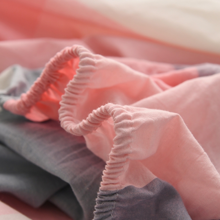 91家纺网 家纺一手货源 找家纺 雪云美 2024新款A类色织纯棉水洗棉100%新疆棉全棉床笠 蓝粉格