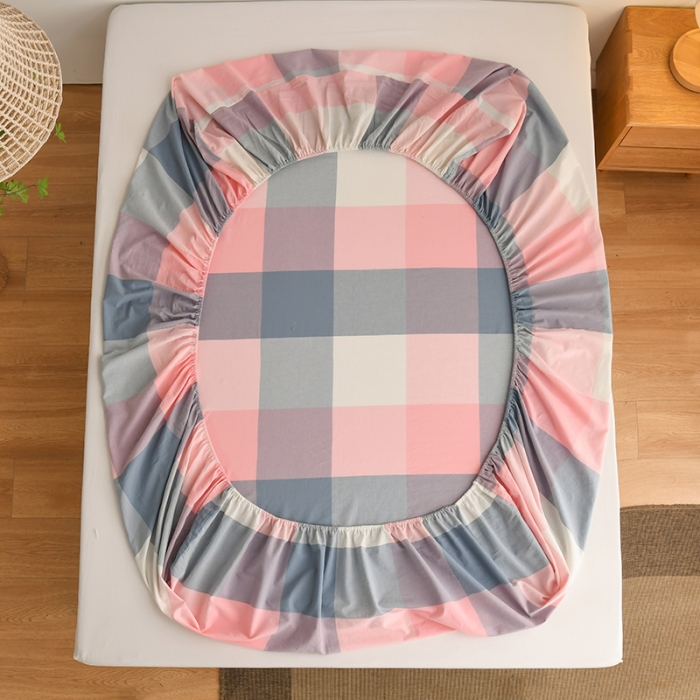 91家纺网 家纺一手货源 找家纺 雪云美 2024新款A类色织纯棉水洗棉100%新疆棉全棉床笠 蓝粉格