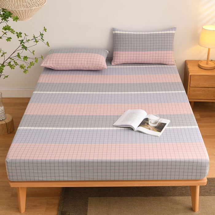 91家纺网 家纺一手货源 找家纺 雪云美 2024新款A类色织纯棉水洗棉100%新疆棉全棉床笠 马丁粉