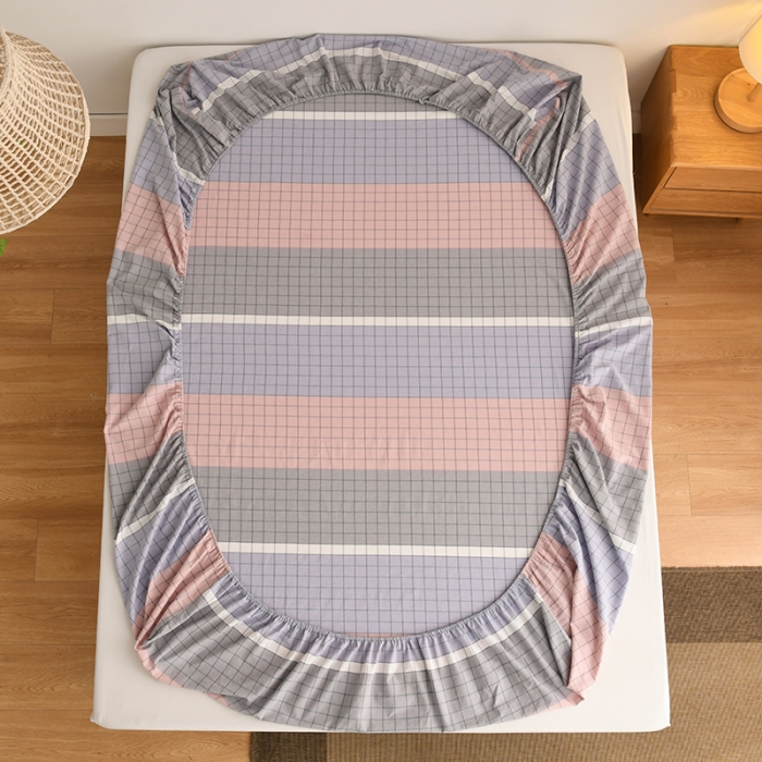 91家纺网 家纺一手货源 找家纺 雪云美 2024新款A类色织纯棉水洗棉100%新疆棉全棉床笠 马丁粉