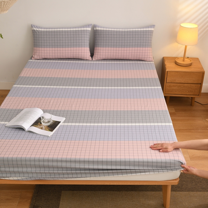 91家纺网 家纺一手货源 找家纺 雪云美 2024新款A类色织纯棉水洗棉100%新疆棉全棉床笠 马丁粉