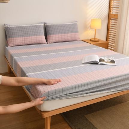 雪云美 2024新款A类色织纯棉水洗棉100%新疆棉全棉床笠 马丁粉