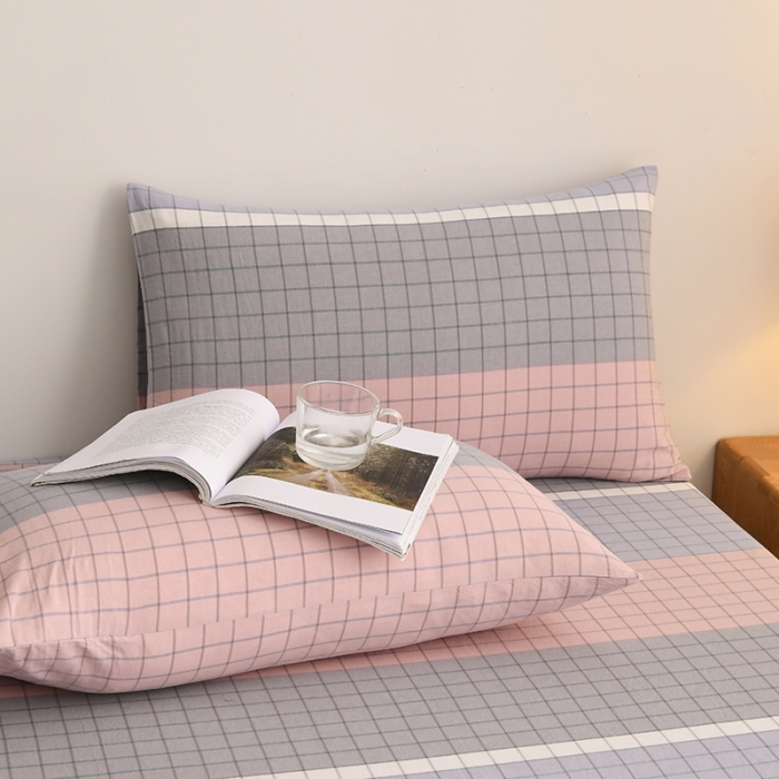 91家纺网 家纺一手货源 找家纺 雪云美 2024新款A类色织纯棉水洗棉100%新疆棉全棉床笠 马丁粉