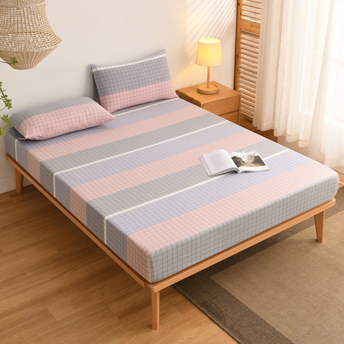 91家纺网 家纺一手货源 找家纺 雪云美 2024新款A类色织纯棉水洗棉100%新疆棉全棉床笠 马丁粉