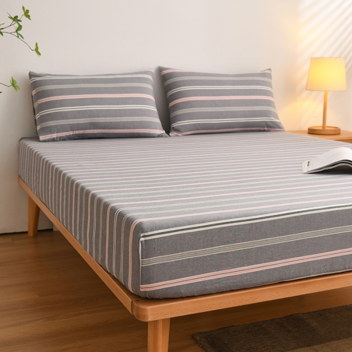 91家纺网 家纺一手货源 找家纺 雪云美 2024新款A类色织纯棉水洗棉100%新疆棉全棉床笠 纽约灰