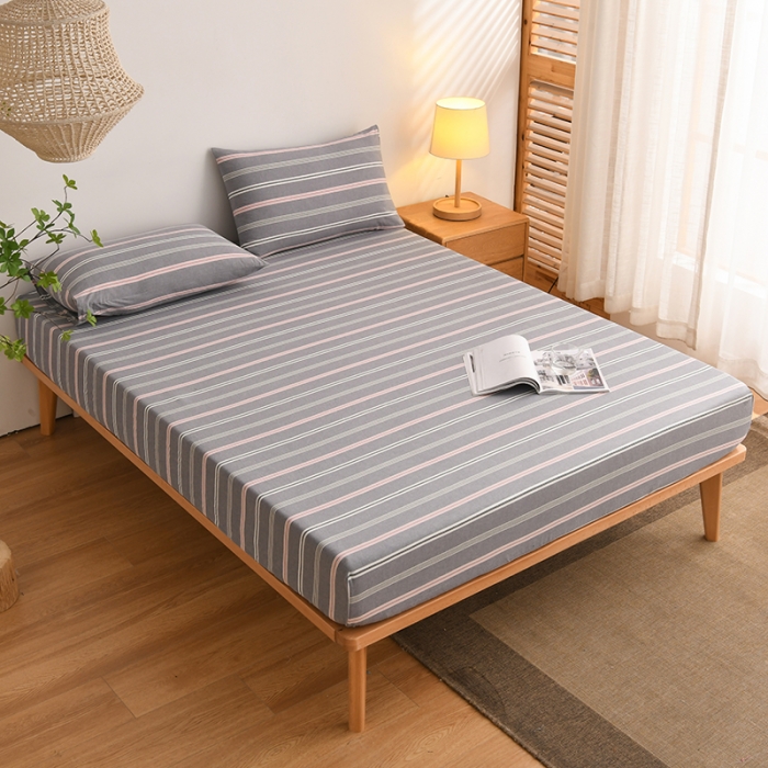 91家纺网 家纺一手货源 找家纺 雪云美 2024新款A类色织纯棉水洗棉100%新疆棉全棉床笠 纽约灰