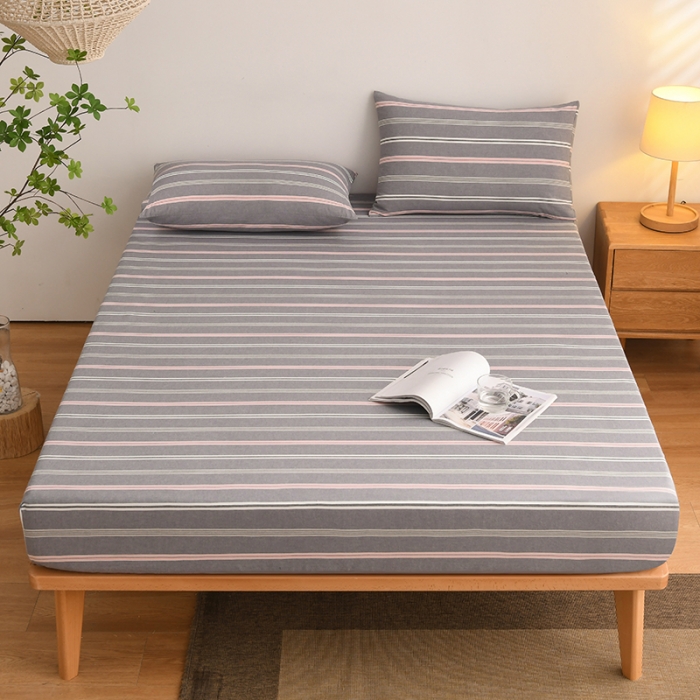 91家纺网 家纺一手货源 找家纺 雪云美 2024新款A类色织纯棉水洗棉100%新疆棉全棉床笠 纽约灰