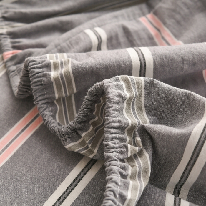 91家纺网 家纺一手货源 找家纺 雪云美 2024新款A类色织纯棉水洗棉100%新疆棉全棉床笠 纽约灰