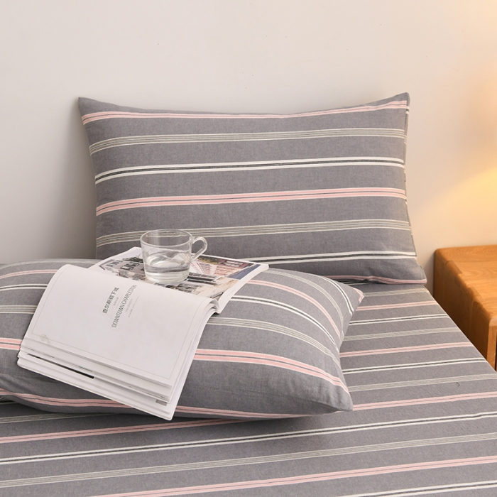 91家纺网 家纺一手货源 找家纺 雪云美 2024新款A类色织纯棉水洗棉100%新疆棉全棉床笠 纽约灰