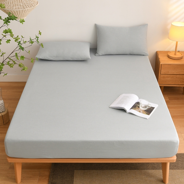 91家纺网 家纺一手货源 找家纺 雪云美 2024新款A类色织纯棉水洗棉100%新疆棉全棉床笠 清雅蓝