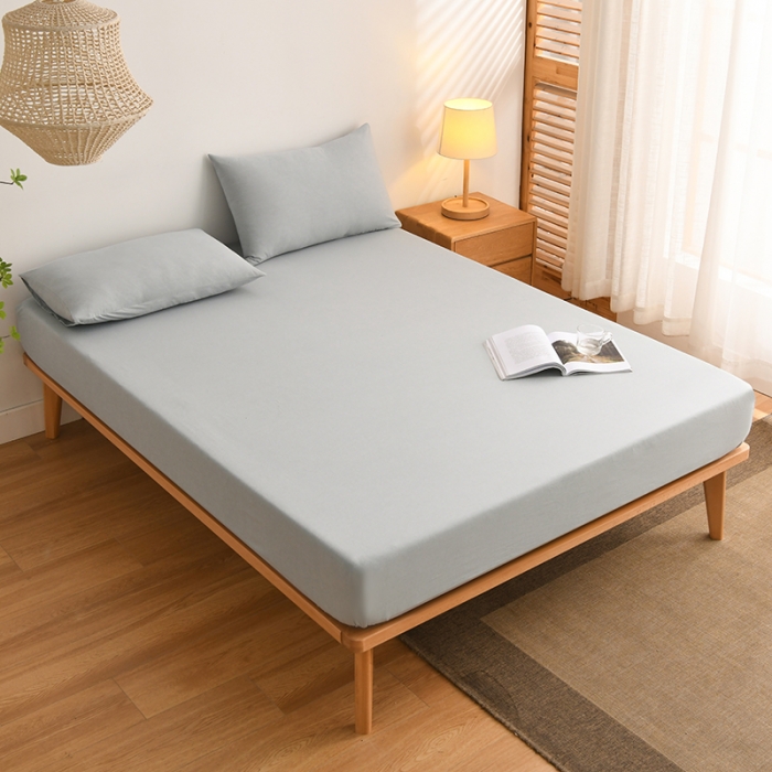 91家纺网 家纺一手货源 找家纺 雪云美 2024新款A类色织纯棉水洗棉100%新疆棉全棉床笠 清雅蓝