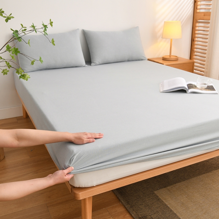 91家纺网 家纺一手货源 找家纺 雪云美 2024新款A类色织纯棉水洗棉100%新疆棉全棉床笠 清雅蓝