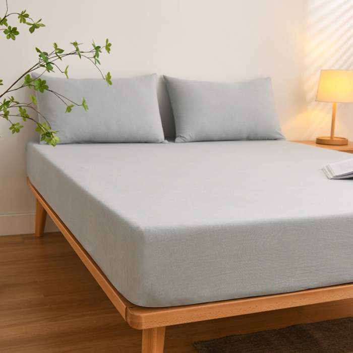 91家纺网 家纺一手货源 找家纺 雪云美 2024新款A类色织纯棉水洗棉100%新疆棉全棉床笠 清雅蓝