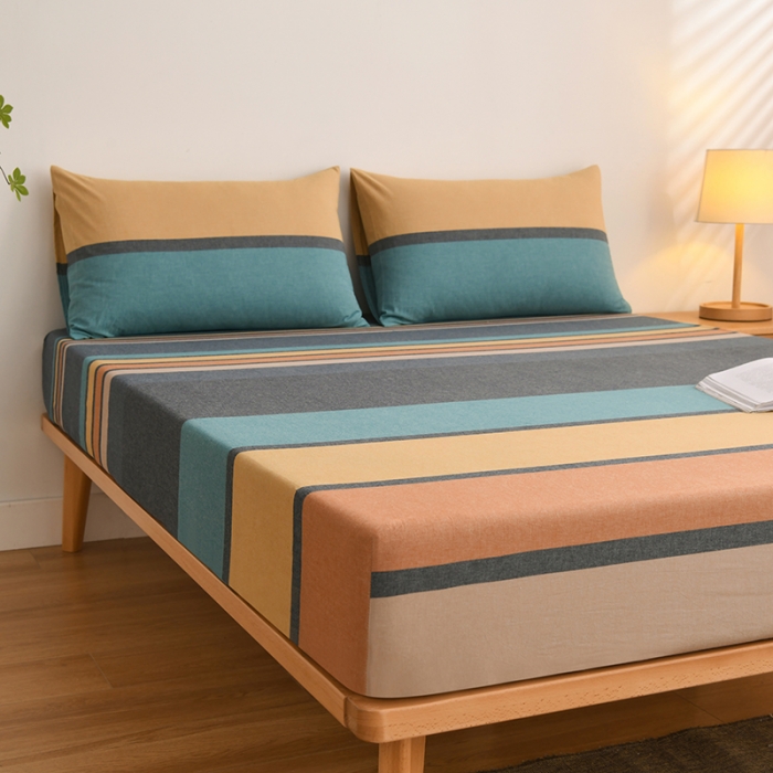 91家纺网 家纺一手货源 找家纺 雪云美 2024新款A类色织纯棉水洗棉100%新疆棉全棉床笠 斯诺克