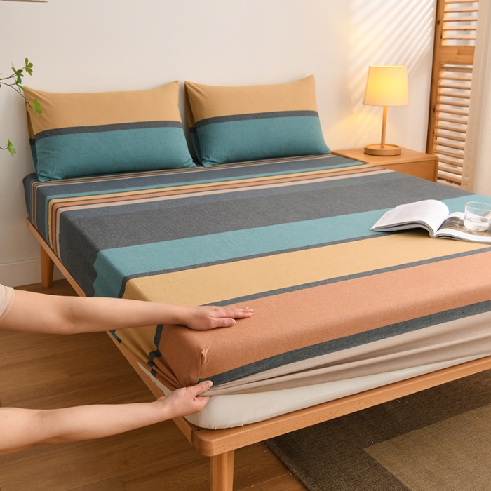 91家纺网 家纺一手货源 找家纺 雪云美 2024新款A类色织纯棉水洗棉100%新疆棉全棉床笠 斯诺克