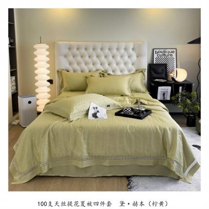 91家纺网 家纺一手货源 找家纺 朵美 2022新款100支天丝提花（黛·赫本）系列夏被四件套 黛·赫本（柠黄）