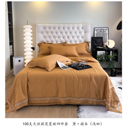 91家纺网 家纺一手货源 找家纺 朵美 2022新款100支天丝提花（黛·赫本）系列夏被四件套 黛·赫本（浅咖）