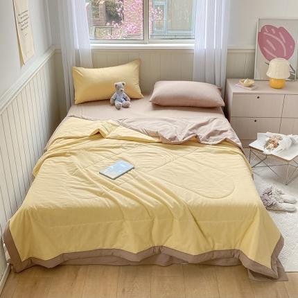 91家纺网 家纺一手货源 找家纺 三朵 2022新款水洗棉夏被四件套 咖啡