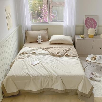 91家纺网 家纺一手货源 找家纺 三朵 2022新款水洗棉夏被四件套 卡其