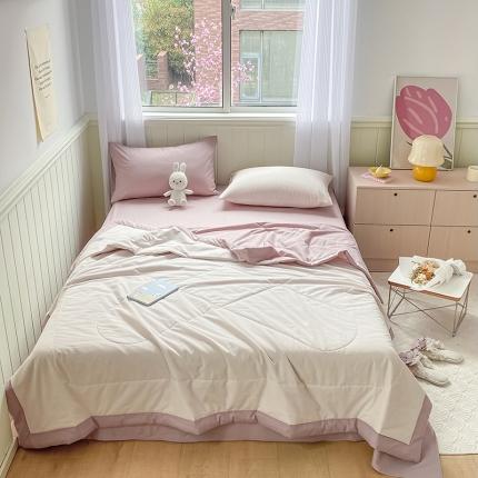 91家纺网 家纺一手货源 找家纺 三朵 2022新款水洗棉夏被四件套 浅玉