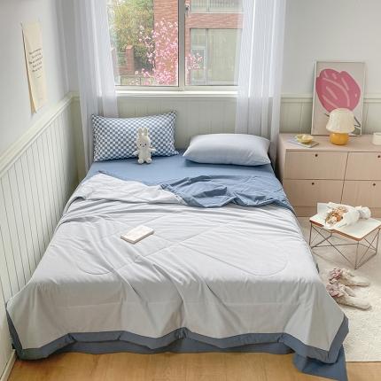 91家纺网 家纺一手货源 找家纺 三朵 2022新款水洗棉夏被四件套 深蓝