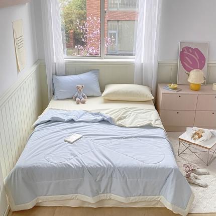 91家纺网 家纺一手货源 找家纺 三朵 2022新款水洗棉夏被四件套 星空蓝