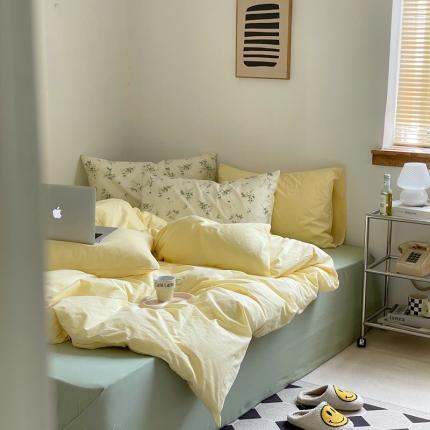 91家纺网 家纺一手货源 找家纺 新款40s全棉水洗棉四件套纯色碎花混搭纯棉奶油栀子奶茶+抹茶