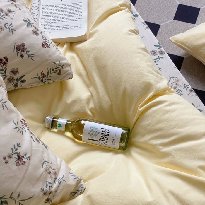 91家纺网 家纺一手货源 找家纺 新款40s全棉水洗棉四件套纯色碎花混搭纯棉春锦-奶茶+香草