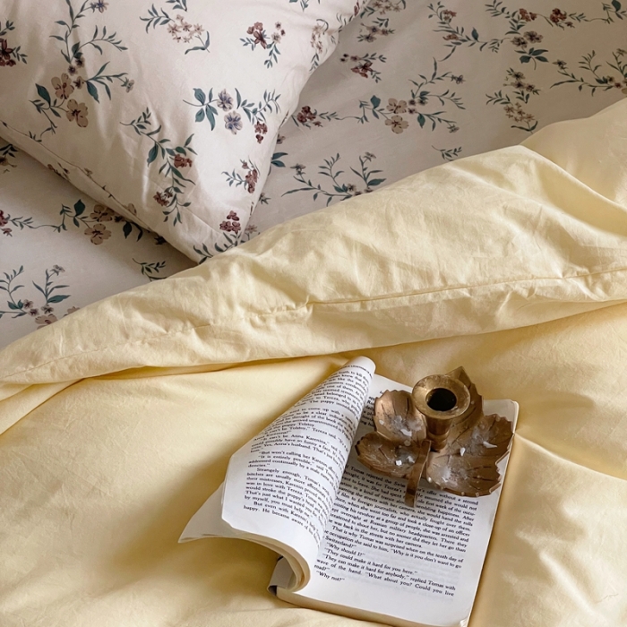 91家纺网 家纺一手货源 找家纺 新款40s全棉水洗棉四件套纯色碎花混搭纯棉春锦-奶茶+香草