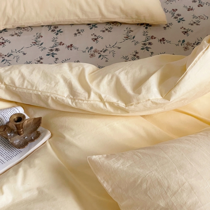 91家纺网 家纺一手货源 找家纺 新款40s全棉水洗棉四件套纯色碎花混搭纯棉春锦-奶茶+香草