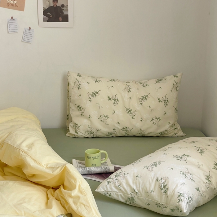 91家纺网 家纺一手货源 找家纺 新款40s全棉水洗棉四件套纯色碎花混搭纯棉奶油栀子奶茶+抹茶