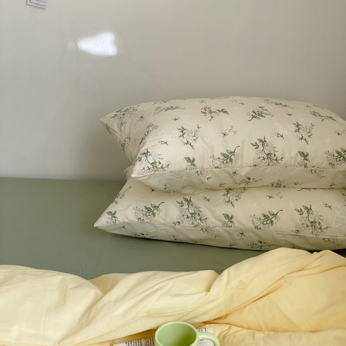 91家纺网 家纺一手货源 找家纺 新款40s全棉水洗棉四件套纯色碎花混搭纯棉奶油栀子奶茶+抹茶