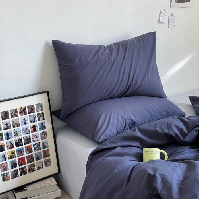 91家纺网 家纺一手货源 找家纺 新款40s全棉水洗棉四件套纯色碎花混搭纯棉午后-蓝灰+浅蓝