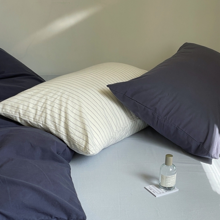 91家纺网 家纺一手货源 找家纺 新款40s全棉水洗棉四件套纯色碎花混搭纯棉午后-蓝灰+浅蓝