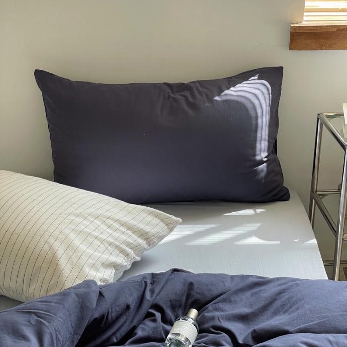 91家纺网 家纺一手货源 找家纺 新款40s全棉水洗棉四件套纯色碎花混搭纯棉午后-蓝灰+浅蓝