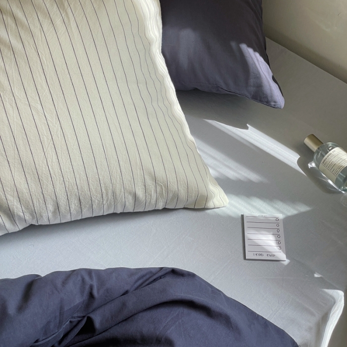 91家纺网 家纺一手货源 找家纺 新款40s全棉水洗棉四件套纯色碎花混搭纯棉午后-蓝灰+浅蓝