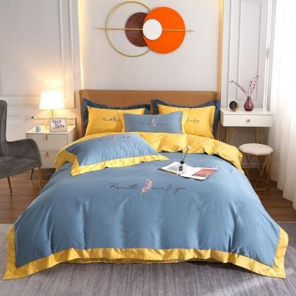 91家纺网 家纺一手货源 找家纺 总-2024全棉双股50支双股贡缎长绒棉绣花四件套羽沐纯棉刺绣