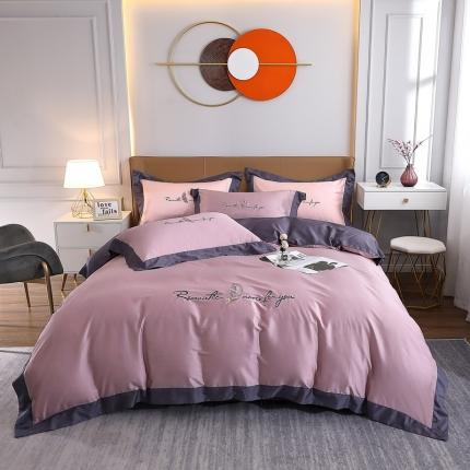 91家纺网 家纺一手货源 找家纺 总-2024全棉双股50支双股贡缎长绒棉绣花四件套羽沐纯棉刺绣