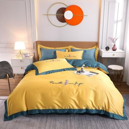 91家纺网 家纺一手货源 找家纺 总-2024全棉双股50支双股贡缎长绒棉绣花四件套羽沐纯棉刺绣