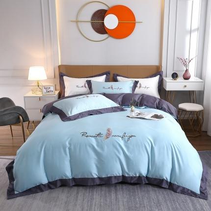 91家纺网 家纺一手货源 找家纺 总-2024全棉双股50支双股贡缎长绒棉绣花四件套羽沐纯棉刺绣