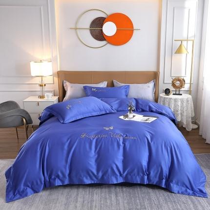 91家纺网 家纺一手货源 找家纺 总-2024全棉双股50支双股贡缎长绒棉绣花四件套蝶舞纯棉刺绣