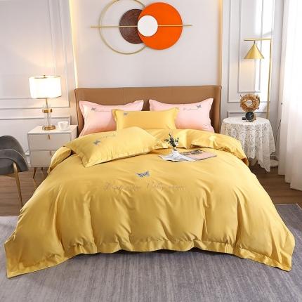 91家纺网 家纺一手货源 找家纺 总-2024全棉双股50支双股贡缎长绒棉绣花四件套蝶舞纯棉刺绣