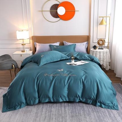 91家纺网 家纺一手货源 找家纺 总-2024全棉双股50支双股贡缎长绒棉绣花四件套蝶舞纯棉刺绣