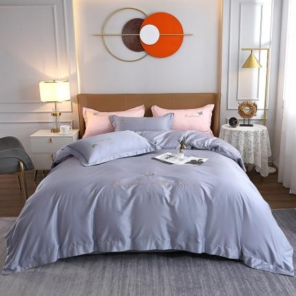 91家纺网 家纺一手货源 找家纺 总-2024全棉双股50支双股贡缎长绒棉绣花四件套蝶舞纯棉刺绣