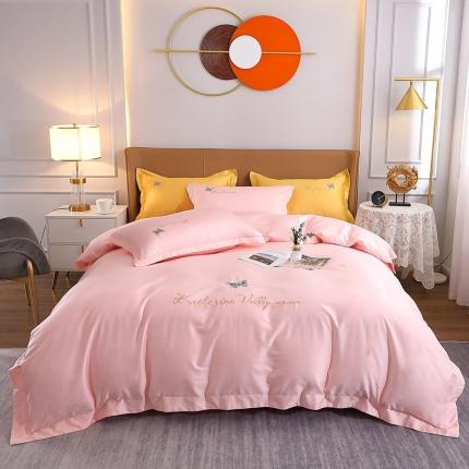 91家纺网 家纺一手货源 找家纺 总-2024全棉双股50支双股贡缎长绒棉绣花四件套蝶舞纯棉刺绣