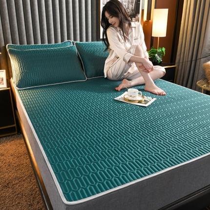 91家纺网 家纺一手货源 找家纺 雪夫人 2022新款0.5纯色印花凉席三件套 松石绿