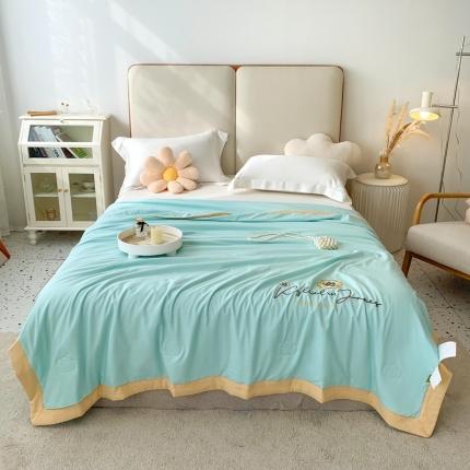 91家纺网 家纺一手货源 找家纺 澳洲羽 2024新款小清新铂金棉单夏被及四件套 山茶花-水绿
