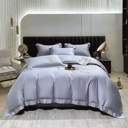 91家纺网 家纺一手货源 找家纺 小时代2022款100支长绒棉天丝床盖四件套曲意风华 冰紫色