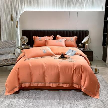 91家纺网 家纺一手货源 找家纺 小时代2022款100支长绒棉天丝床盖四件套曲意风华 南瓜橙