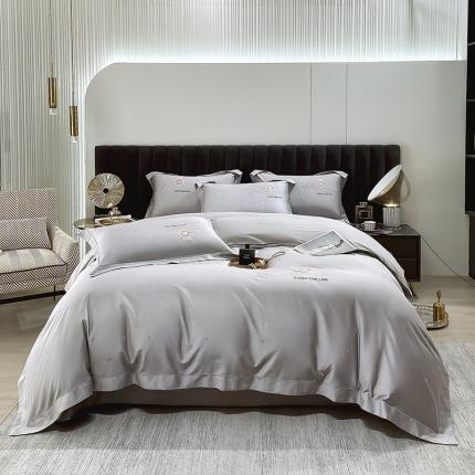 91家纺网 家纺一手货源 找家纺 小时代2022款100支长绒棉天丝床盖四件套曲意风华 雅士灰